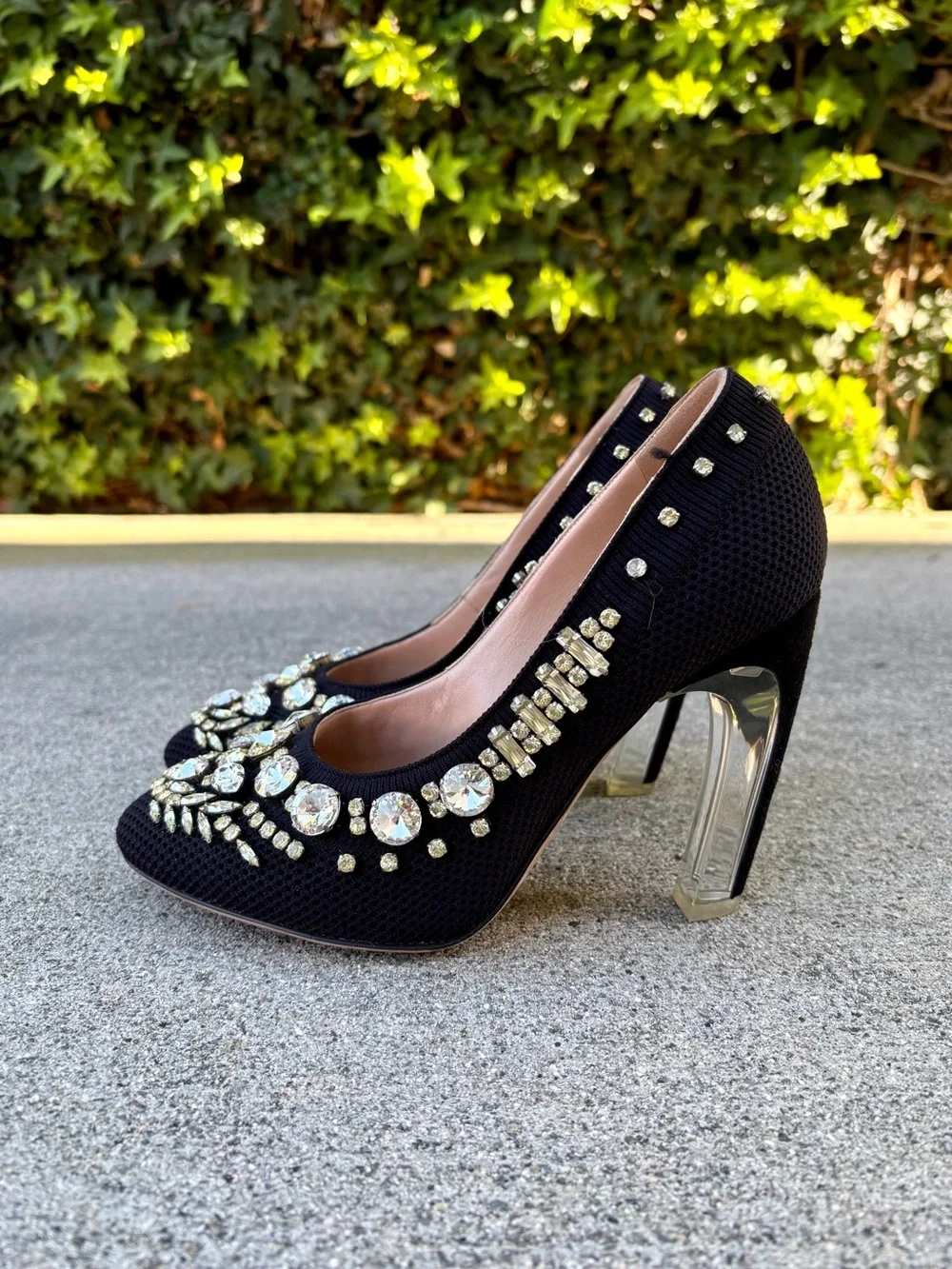 Valentino mesh and crystal embellished lucite high heel pumps size 36.5